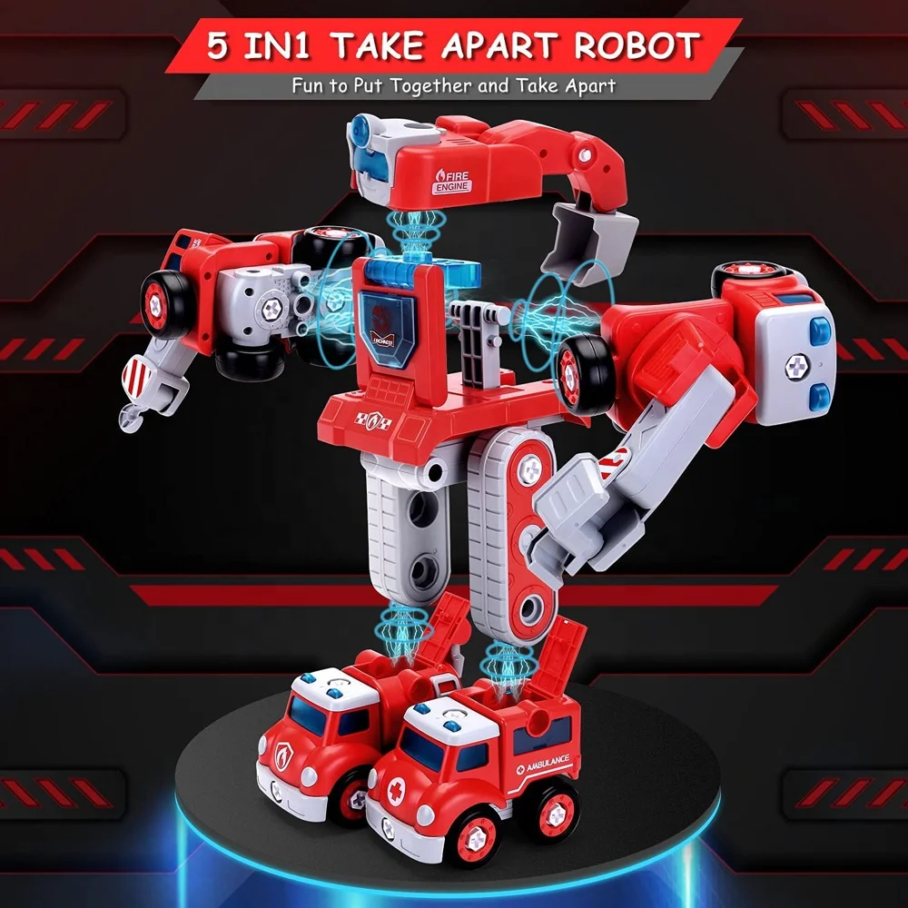 STEM детские строительные игрушки 5 в 1 пожарная машина строительный трансформирующий автомобиль разборный робот игрушечный для детей