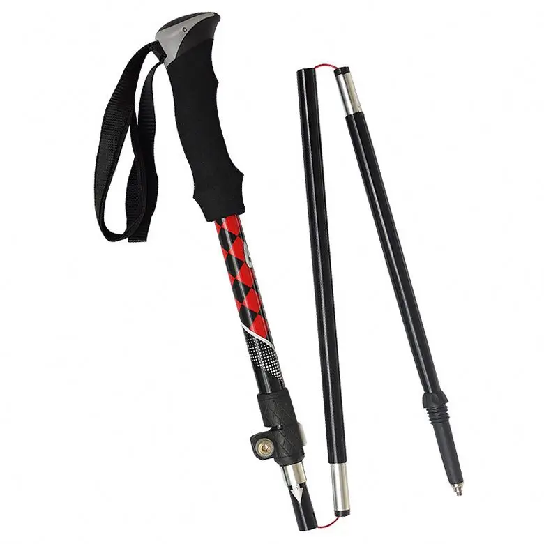 Carbon fiber 100% Foldable Trekking Pole Nordic Walking Stick-Telescopic Hiking Pole with Flip Lock
