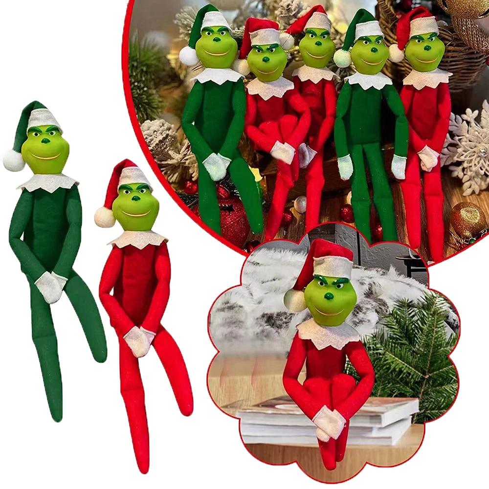 Decor Stuffed Plush Gnome Green Red Monster Grinch Hanging Christmas Elf Doll Ornaments For Decorations Gifts