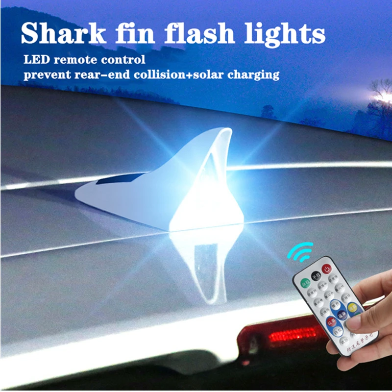 New Solar Powered Car Shark Fin Antenna Style  10 Leds Warning Flash Tail Light