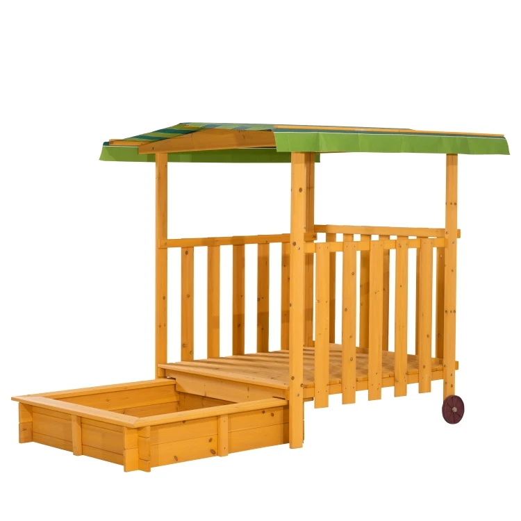 Factory Direct Good Quality Outdoor Decoration Sandpit Play Outdoor Toys Playground Wooden Sandbox with Canopy Roof for Kids
