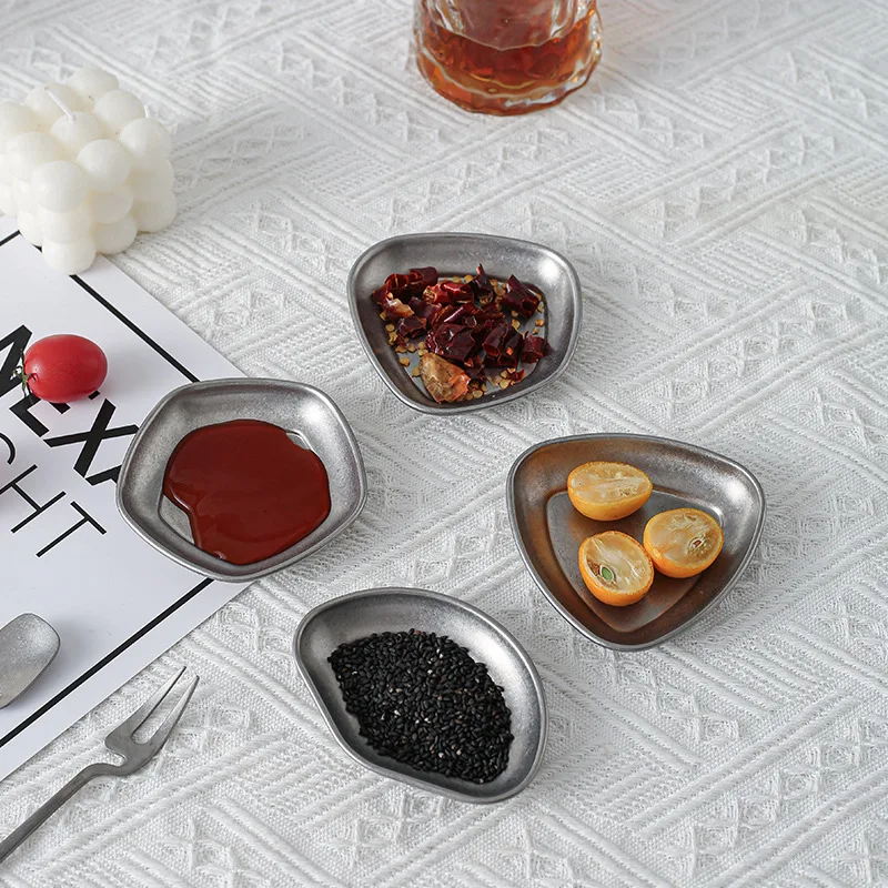 Retro 304 Stainless Steel Thickened Dish Barbecue Hotpot Seasoning Korean Sauce Household Commercial Dishes & Plates