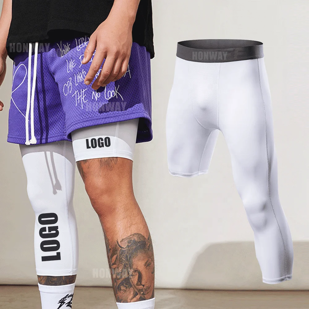 American Sports One Leg Compression Shorts Basketball 5/7 Tight Fitness Running Training Quick Dry Mens Gym Shorts