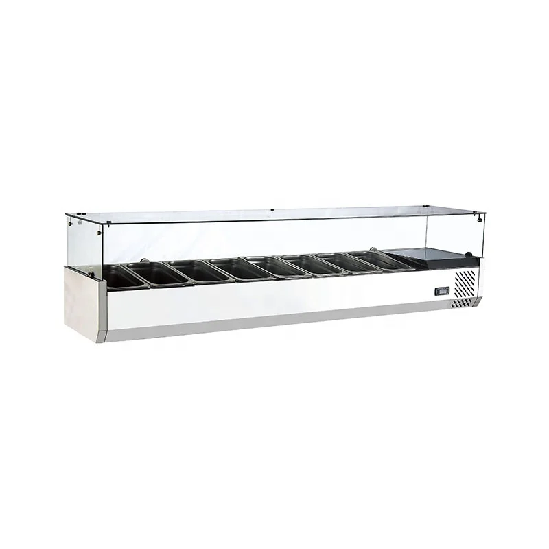Commercial Stainless Steel Countertop Glass Display Buffet Salad Crisper Refrigerated