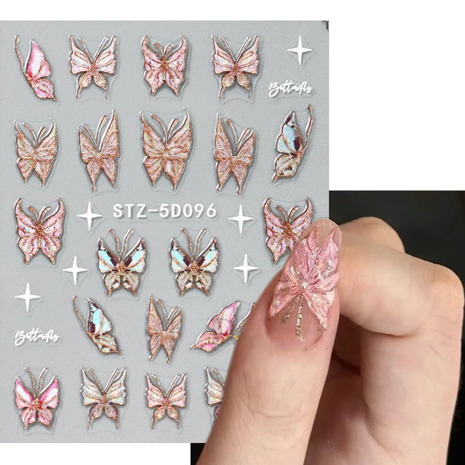 5D Firework Design Jelly Embossed Nail Art Sticker Spring Butterfly Nail Decals Decoration Soft Glue Sticker Accessories