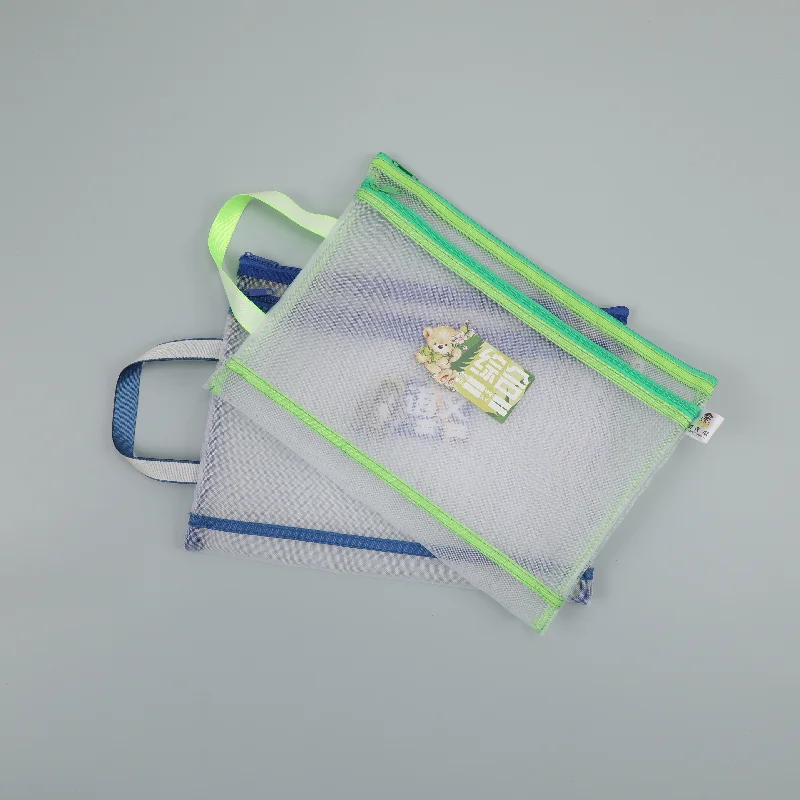 Customize Double-Layer A4 Nylon Student Document Bag Portable Zipper File Bag Transparent Anti-Deformation Mesh Zipper Pouch