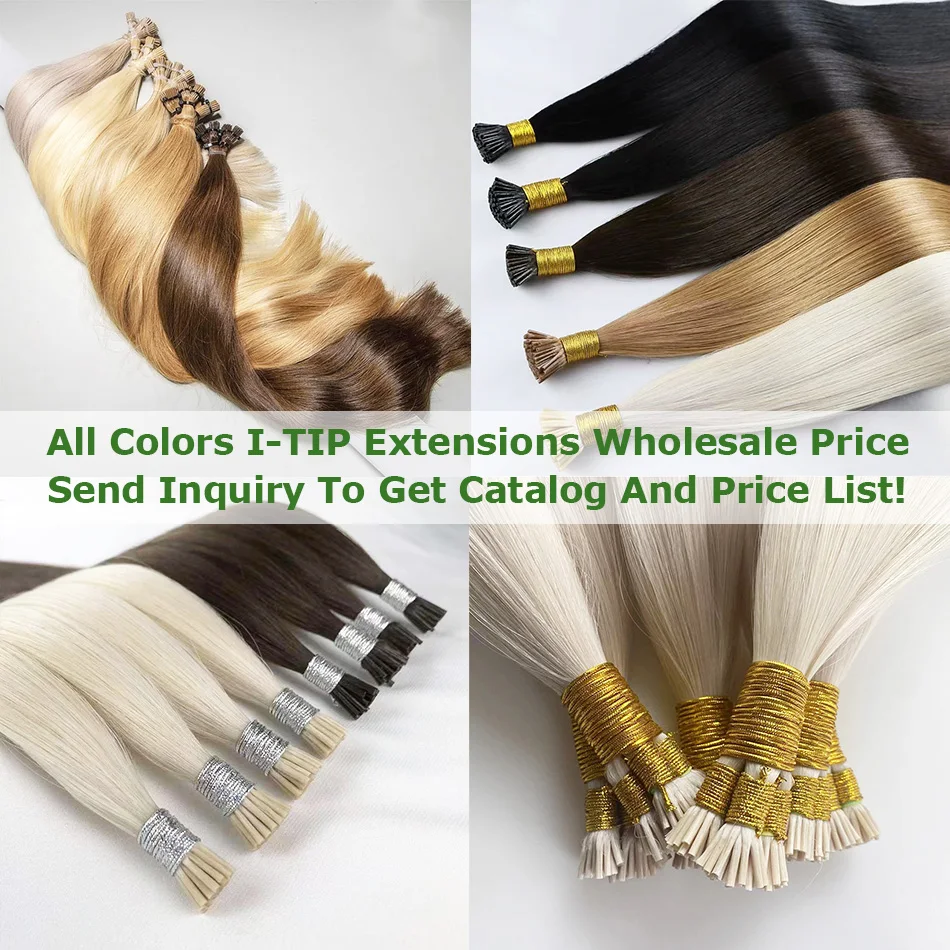 Super Double Drawn I Tip Human Hair Extensions Italian Keratin Pre-bonded Flat U Tip Nail Hair Extension Nano Ring Human Hair