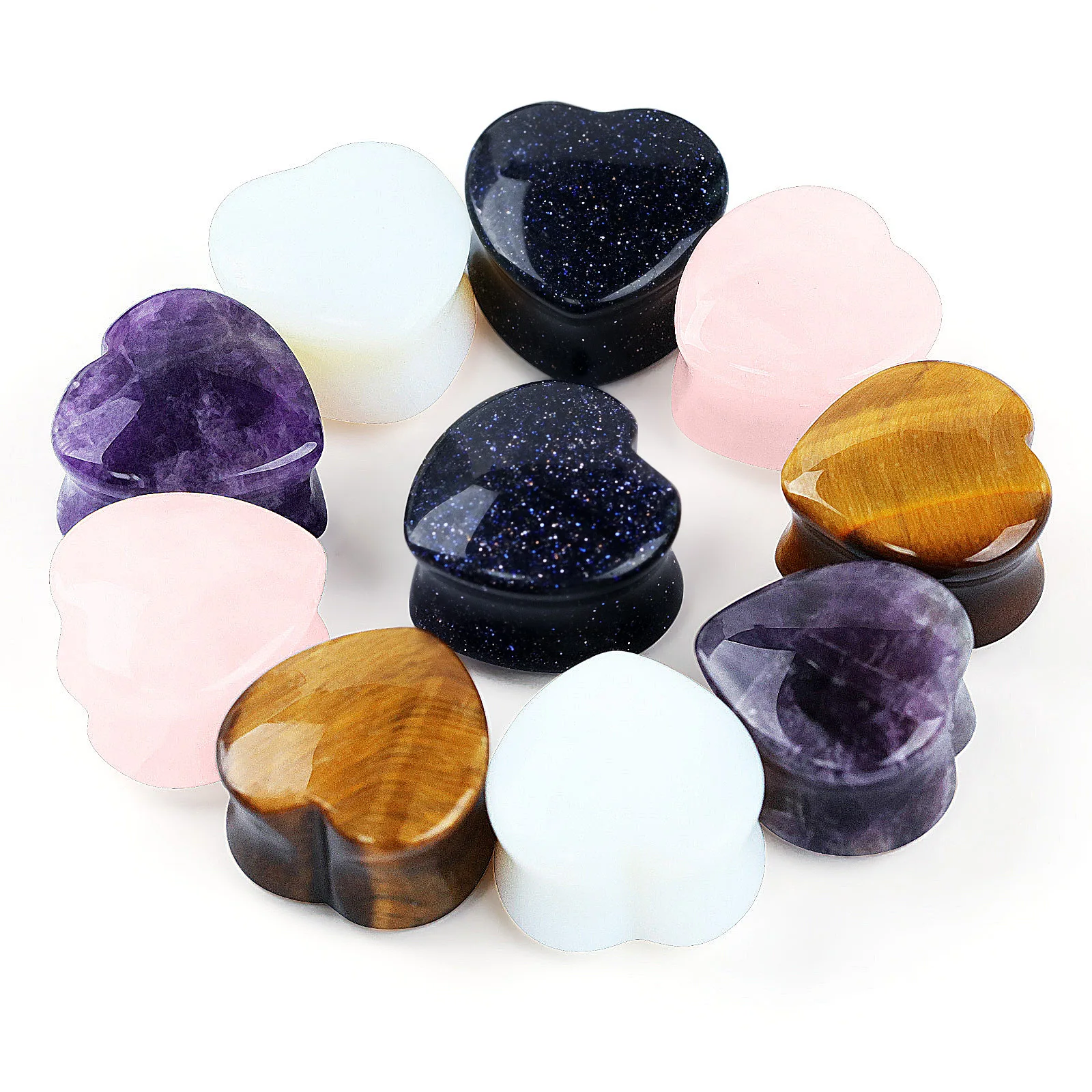 Heart Natural Stone Cat Eye Ear Plugs Tunnels Piercing Body Jewelry Earring Ear Gauges Expander Body Piercing Jewelry Ear Stud