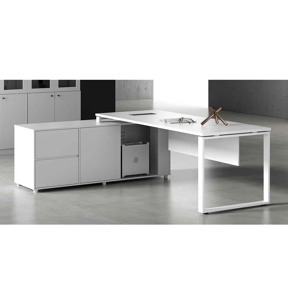 Modern Wholesale Cheap Simple Design Office Furniture White Computer Manager Office L Shape Executive Desk