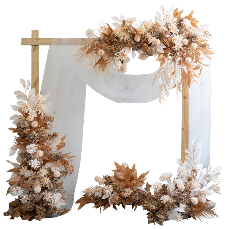 Custom Brown Flower Row Artificial Flower Arrangement Autumn Color Wedding Background Arch Decor For Party Stage Layout