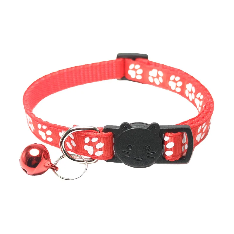 Pet Collar Ring Cat Buckle Paw Prints Polypropylene Fiber Adjustable Cat Puppy with Bell