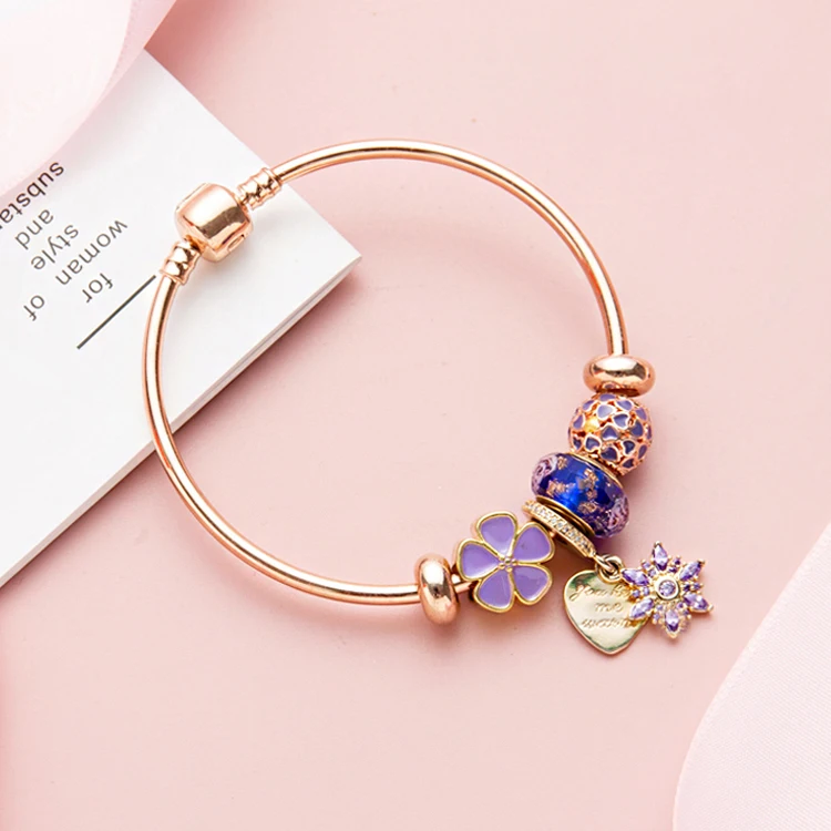 New design Custom High Quality 24k gold plated charm Beaded Bracelet beaded bangle for girl Gift