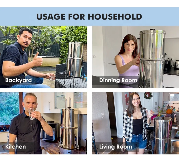 hot selling 304 Stainless Steel Water Filter System for Home Remove Bacteria Chlorine Microplastic Gravity Fed Water Filter