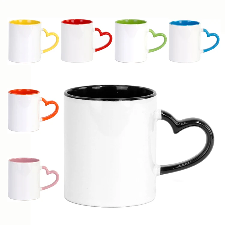 11oz ounce tea beer coffee custom heart handle sublimation ceramic mug cup  11 oz