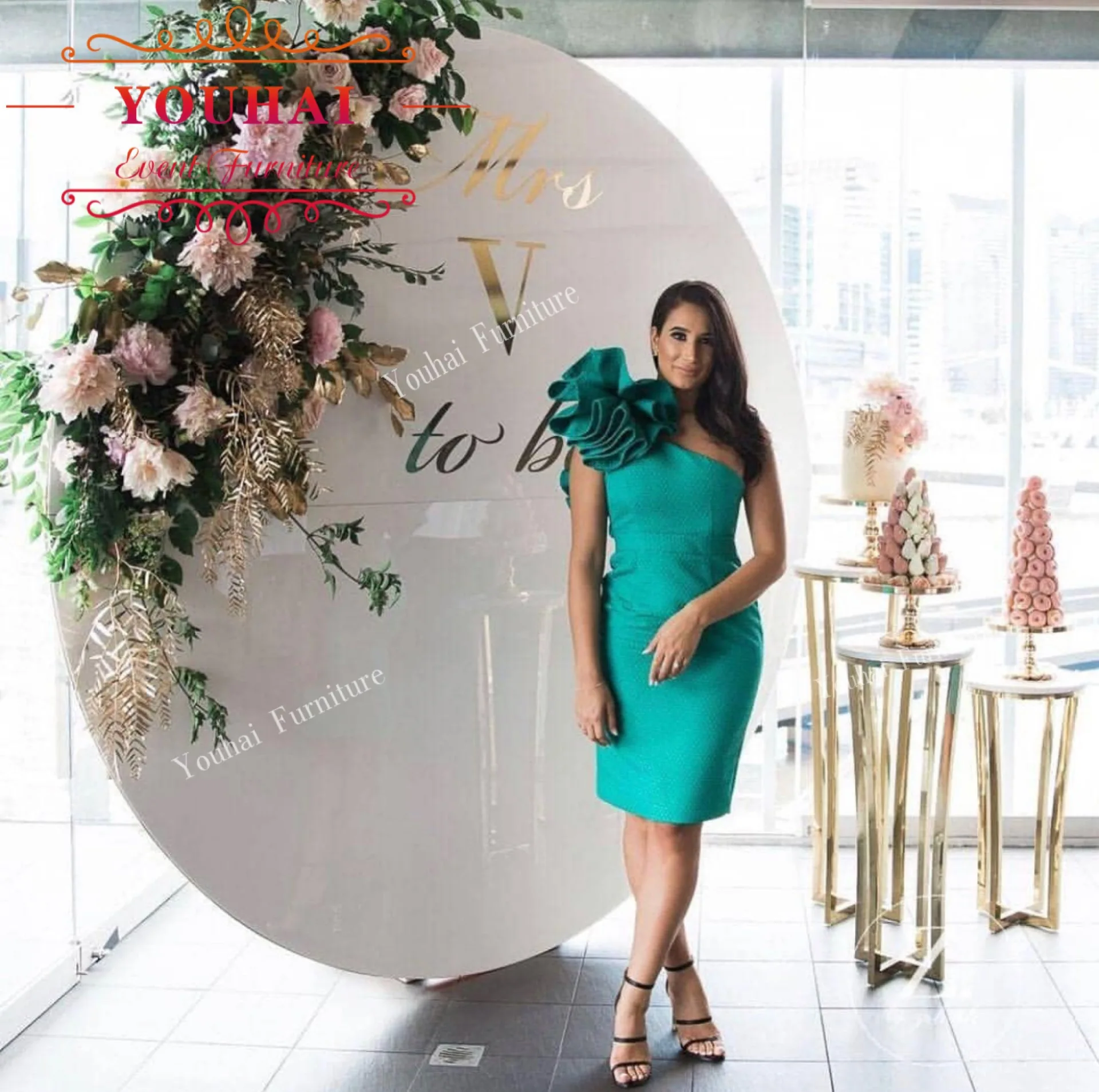 Customized gold plating metal arch backdrop decoration wedding flower arch for sale