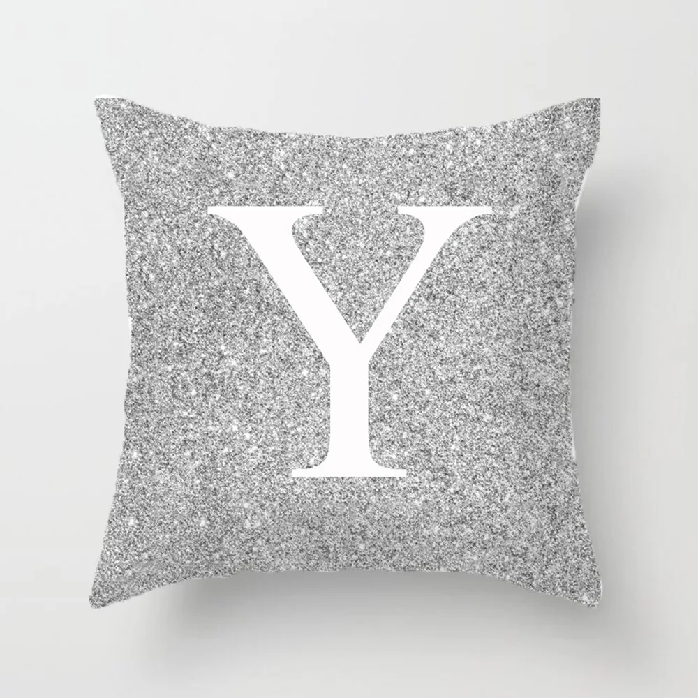 Wholesale Customized Letter Pattern Printed Silver Throw Pillowcase Comfortable Cushion Case For Home Hotel Car