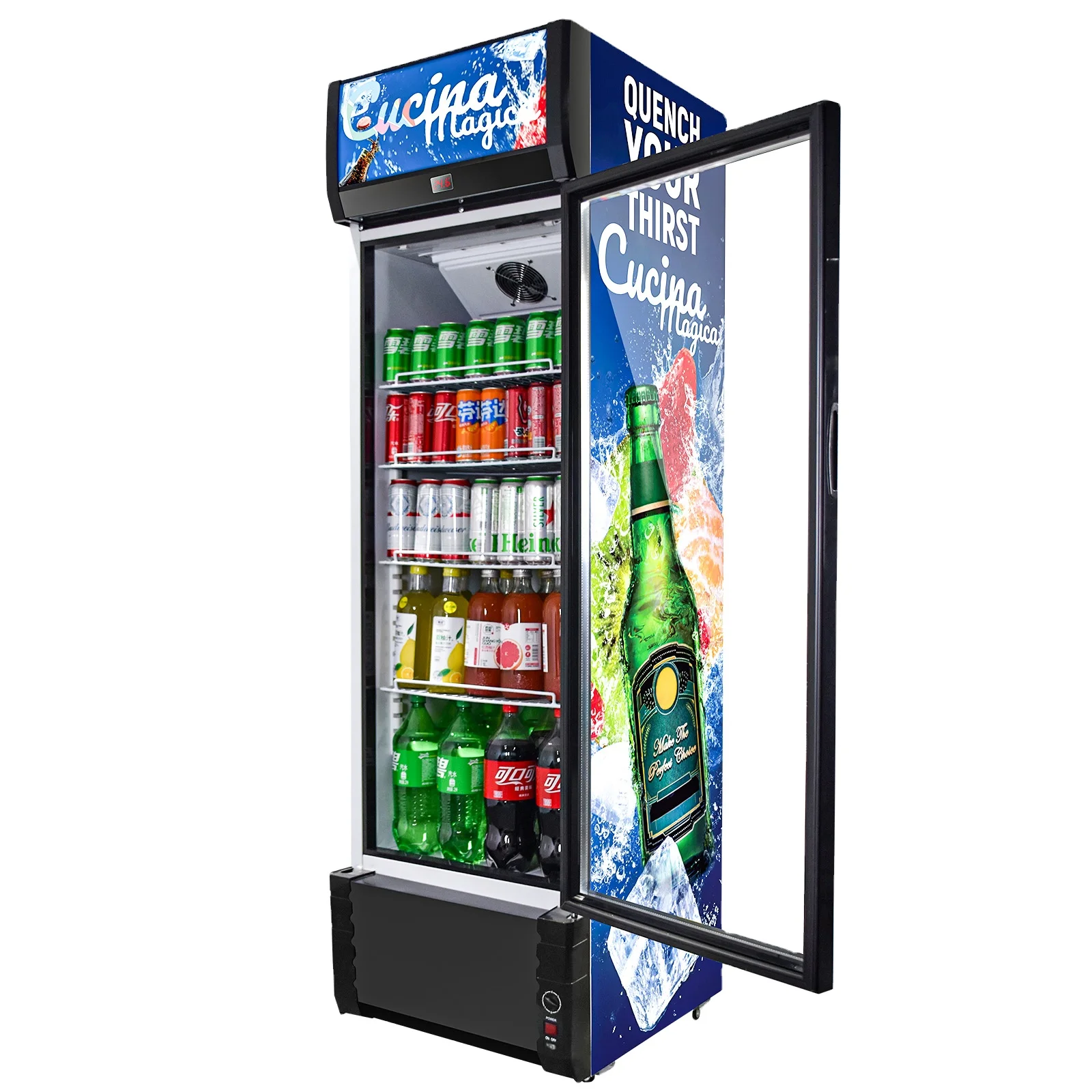 Small Capacity 358L Upright Single Door Cold Beverage Cooler Drink Display Cabinet Showcase for Supermarket