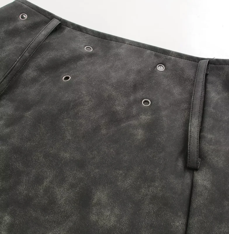 Runwaylover 2858 Front Zipper 2024 Ladies Fashion Pu Leather Skirt With Belt