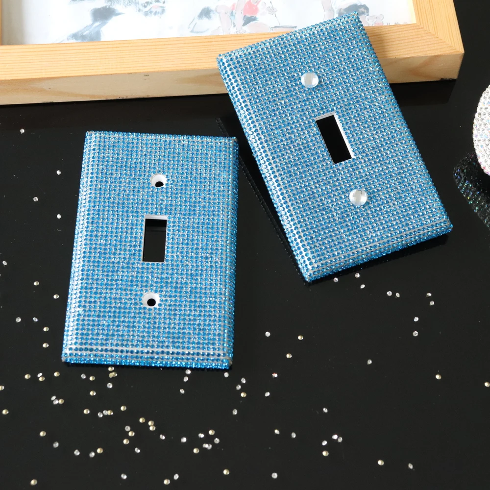 Bling Fashion Outlet Protective Crystal Diamond Rhinestones Wall Plate Panel 1 Gang Toggle Light Decorative Socket Switch Covers