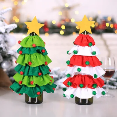 Christmas tree Wine Bottle Covers Handmade Champagne Bottle Protective for Wedding Party Decorations Holiday Christmas Table