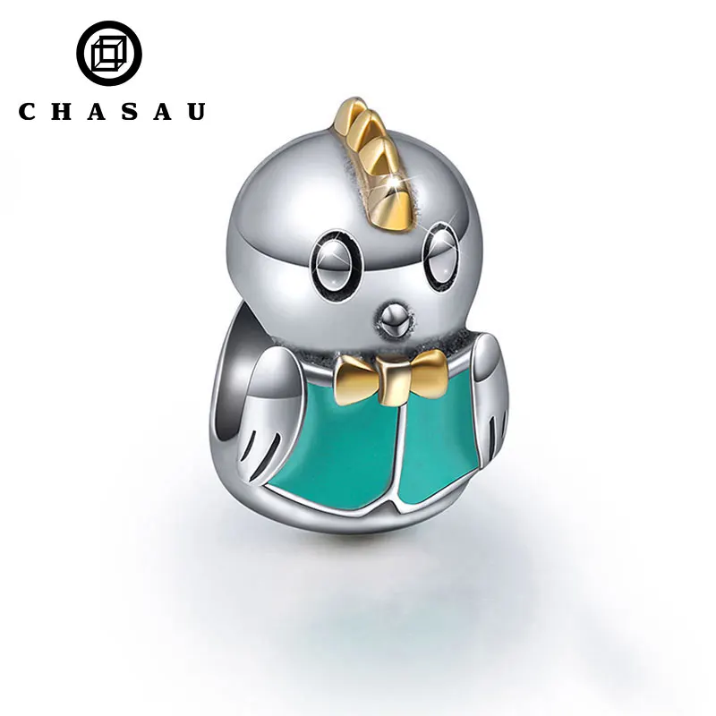 Real 925 sterling silver Fashion Clip Cute Bird Cat Owl Rabbit Beaded Beads Charm Bracelets for Woman Jewelry with Charms