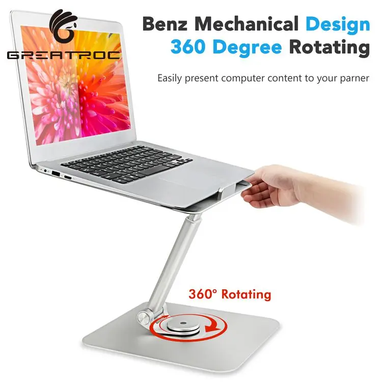 Great Roc OEM/ODM desk portable computer holder fits for 17 inch laptop riser adjustable laptop stand aluminium for macbook