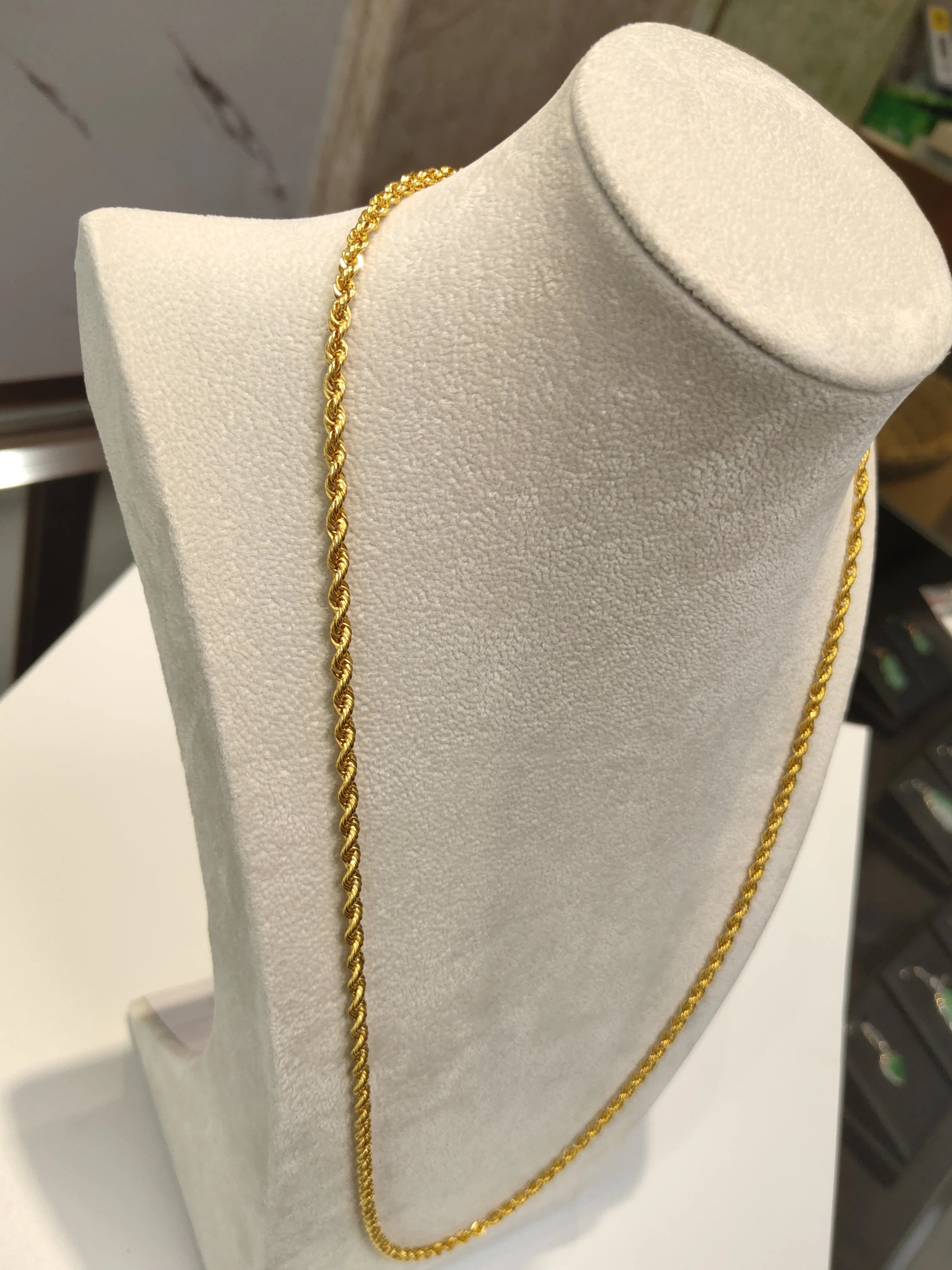 Pure Gold Hip Hop Jewelry18/20inch 3.5MM Yellow Gold Rope Chain 18K Gold Men Necklace