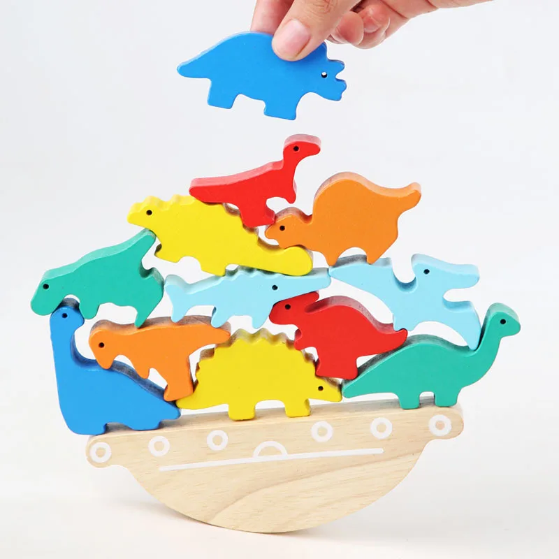 CE CPC certified Wooden animal dinosaur balance stacking high hands-on puzzle toy stacking joy parent-child interactive game