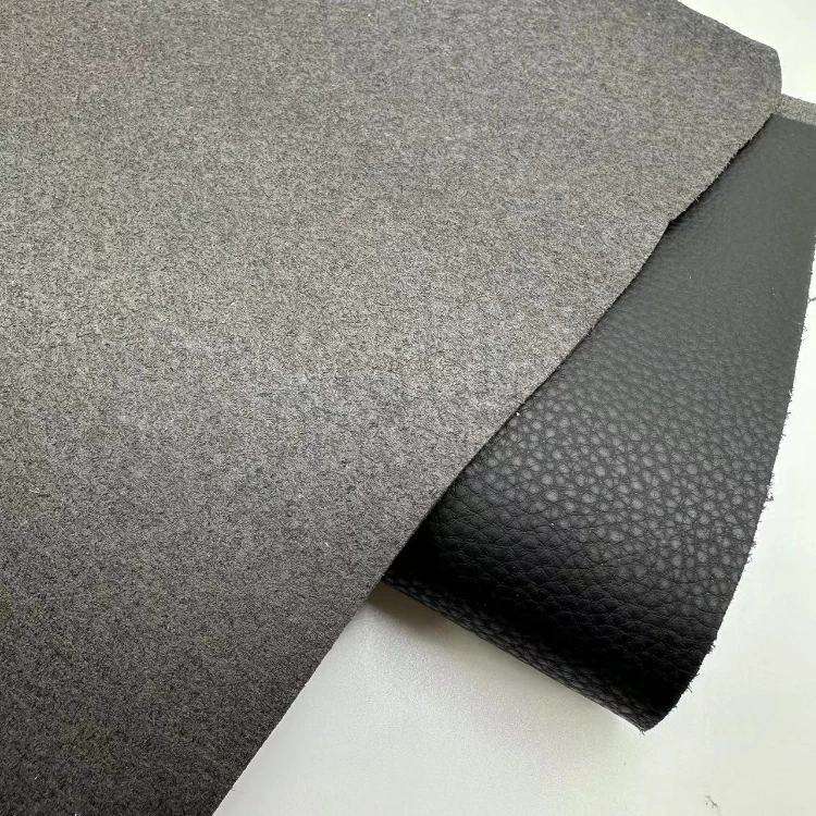 Black Color 1.4mm Thickness Microfiber Leather PU Coated Fabric Leather Material Supplier