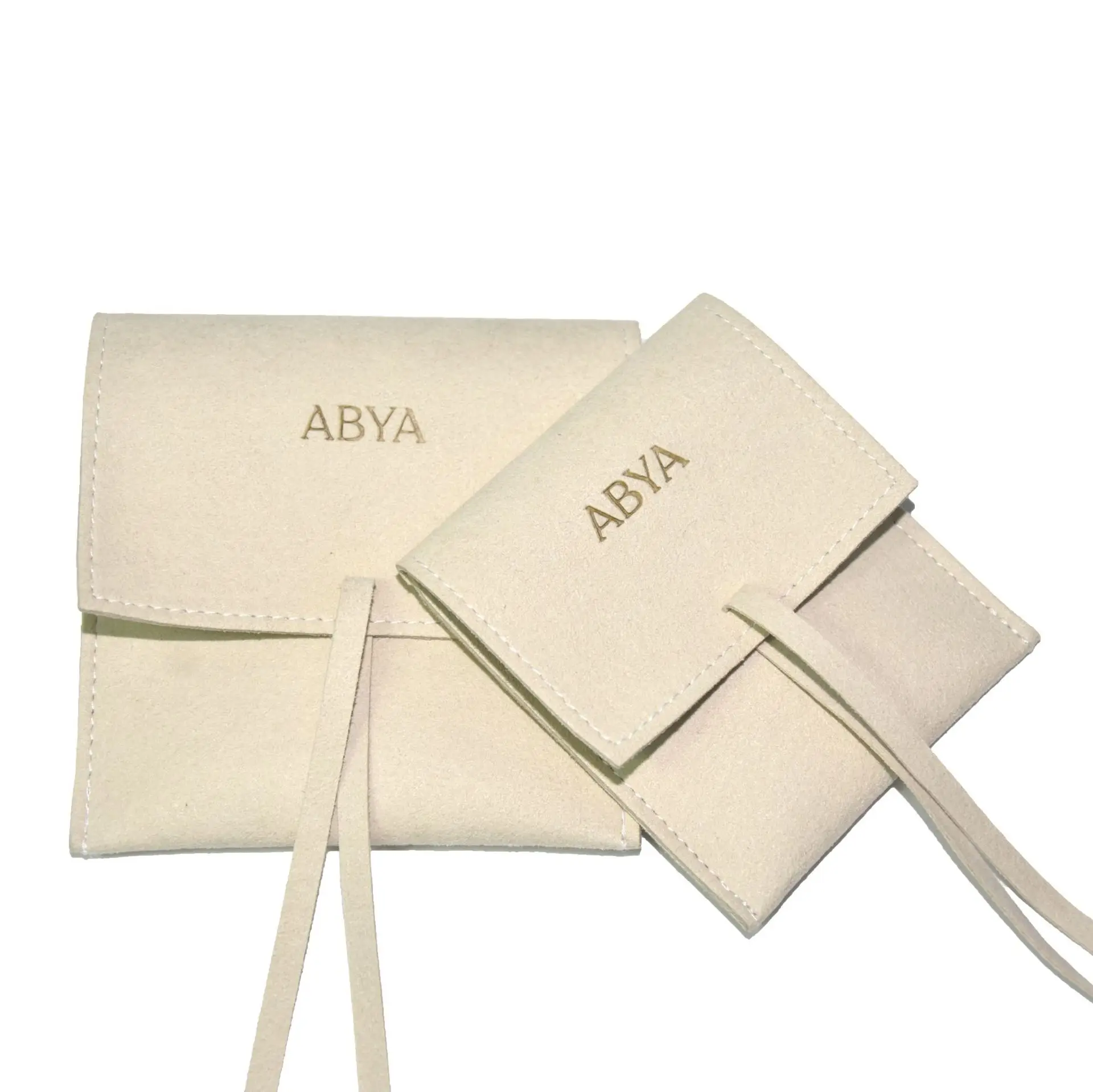 Custom gold foil printed drawstring envelope velvet pouch suede jewelry pouch with ribbon