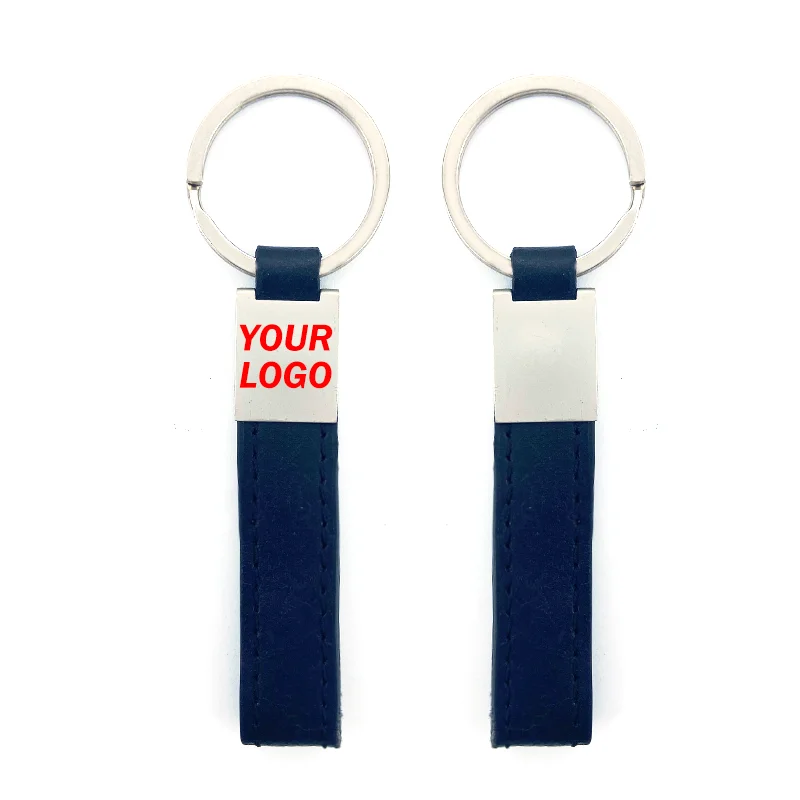 Blank can be laser embossed LOGO pattern bulk leather metal artificial leather custom keychain