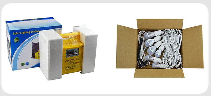 Portable yellow color bule color 50W 40W 30W 20W mini solar dc lighting system 4 led bulb for home