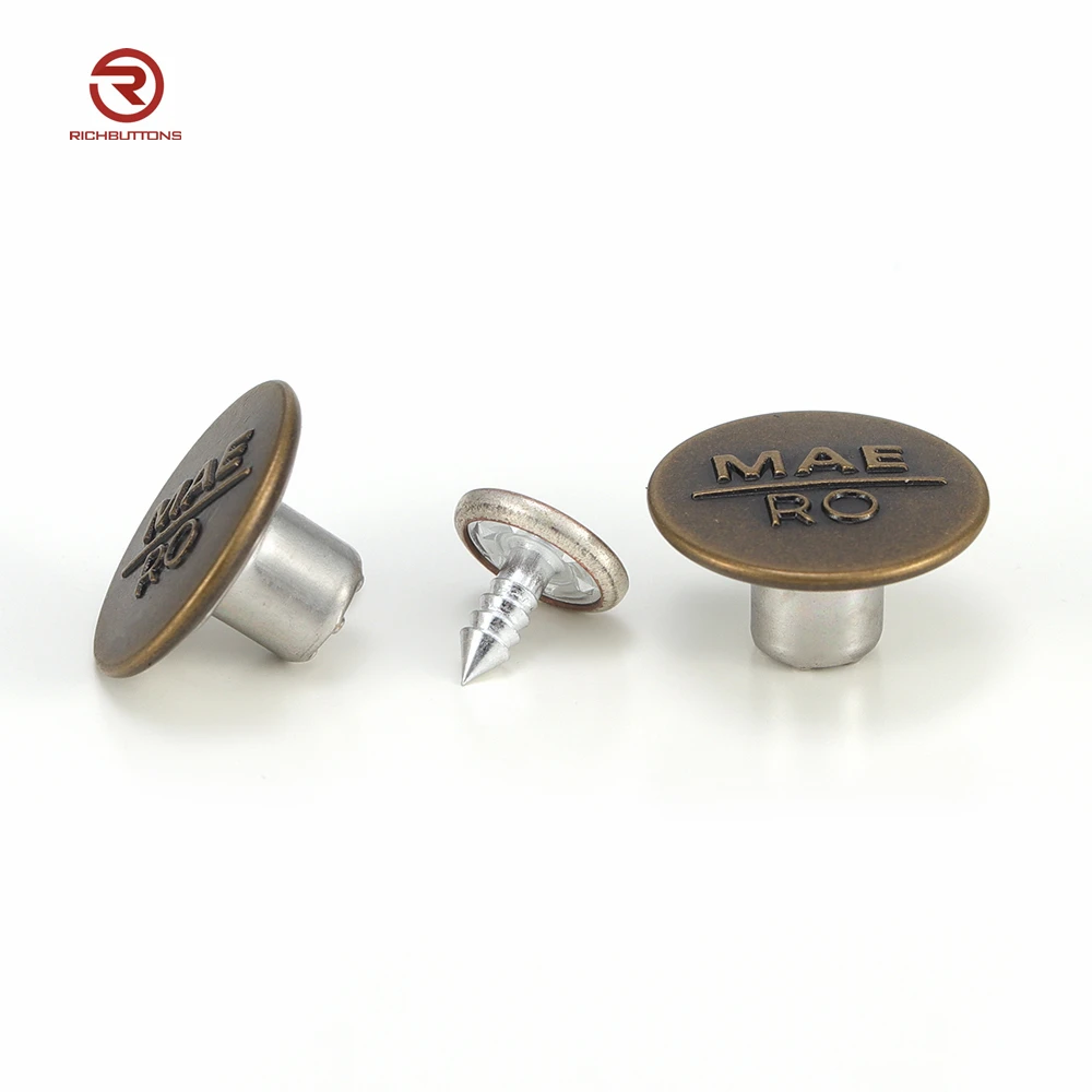 Factory Screw Embossed Denim Clothing Button Rivets Zinc Alloy Logo Gold Metal Custom Jeans Button