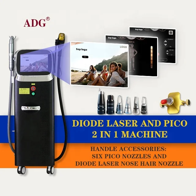 ADG Titanium ND-YAG Picosecond 808nm диодный лазер 2 в 1 профессиональная машинка для удаления волос и