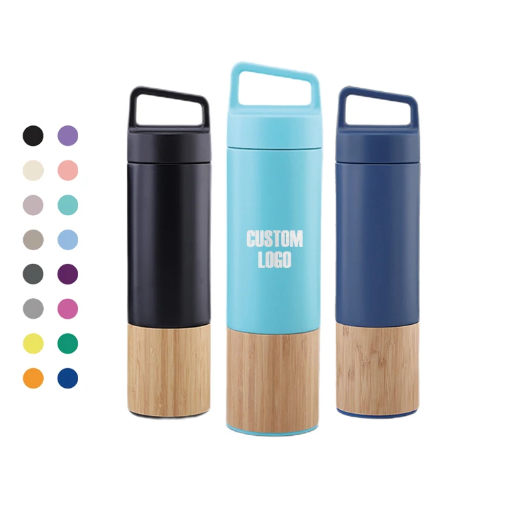 Eco-friendly Vacuum Flask Insulated Stainless Steel Water Bottles With Bamboo Bottom New Products Customized logo & Color