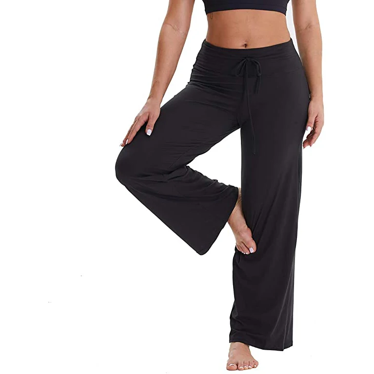 
Wholesale Wide Loose Leg Pants Solid Color Sleepwear Buttery Soft Cotton Stretchy Pajamas for Women 