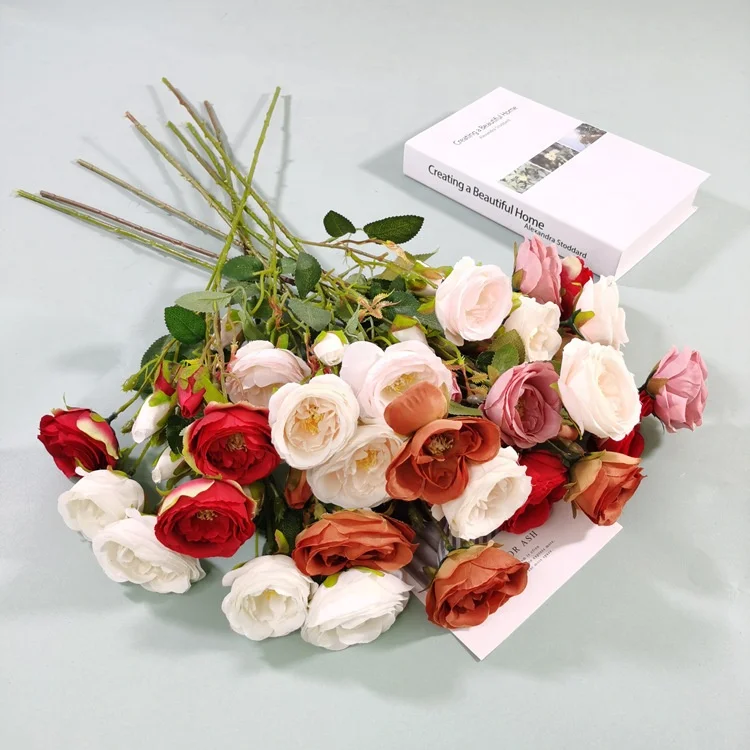 YOPIN 346 Artifical Plastic Rose Stems Silk Red Roses Artificial Flowers Tea Roses Flowers