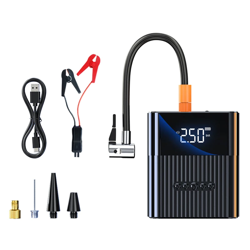 12V car air compressor kit portable inflator jump starter electric air pump tire inflator vehicle emergency tools
