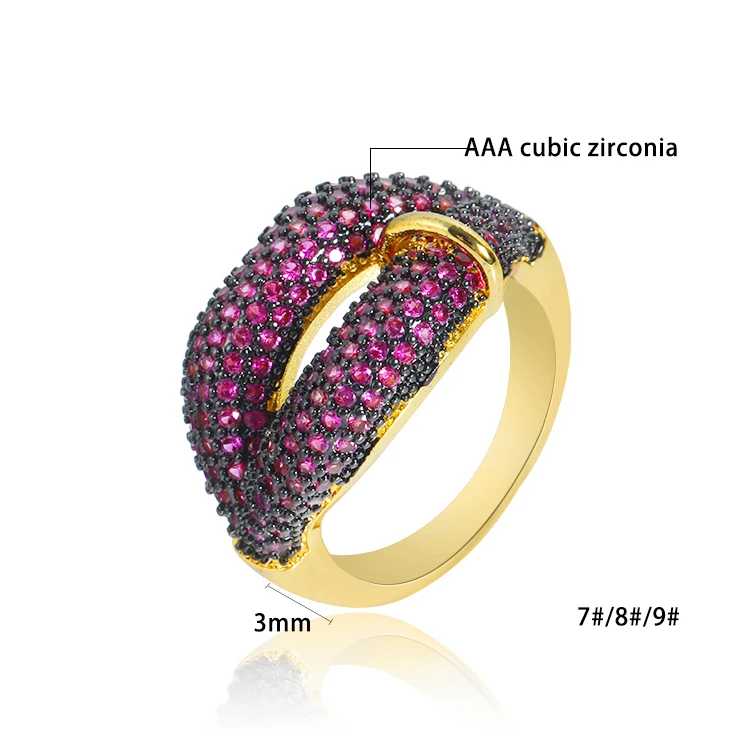 Custom Crystal Colorful CZ Rings Jewelry For Women Lip Shaped Ring Kiss Ring