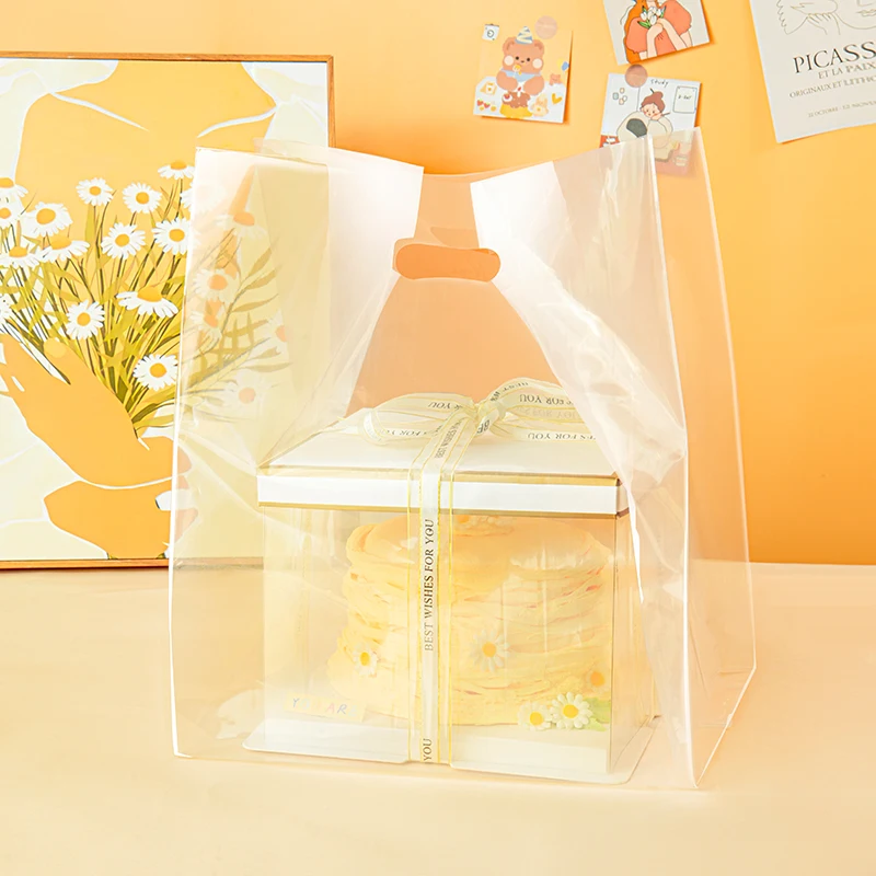 Highly Transparent Cake Bakery Packaging Plastic Bag Custom Biodegradable Food Take Out Handle Baking Shopping Bags