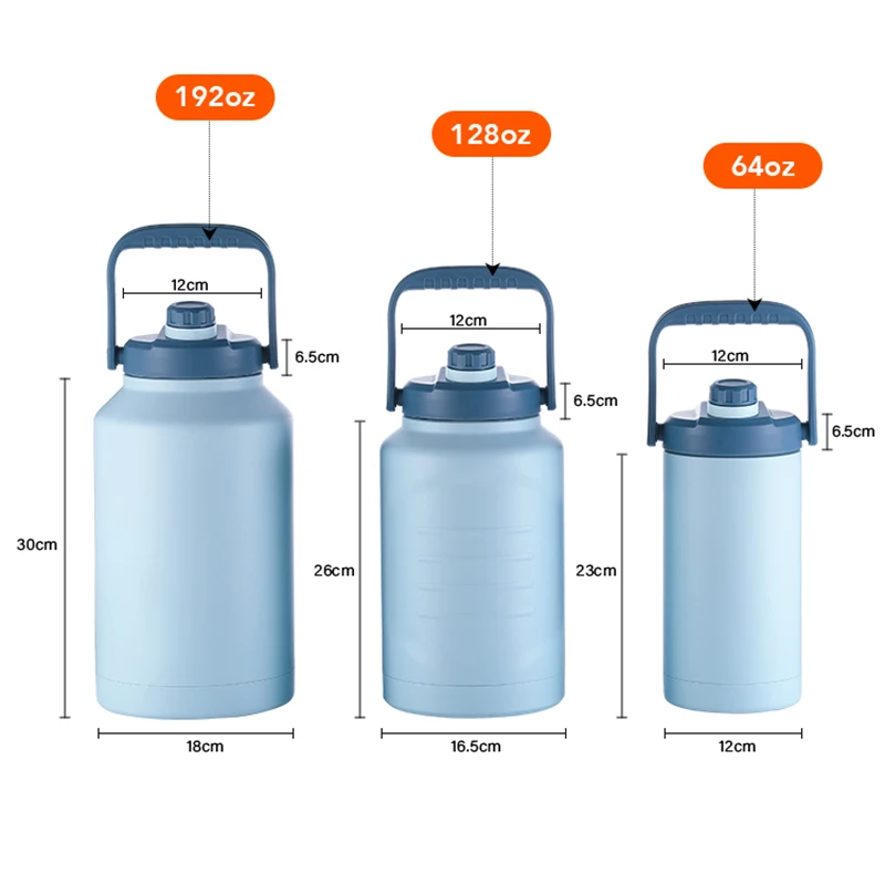 Everich ODM 64/128/192oz Double Wall Vacuum Insulated Stainless Steel Beer Growler with Handle for Brewery, Keeps Cold Up to 24H