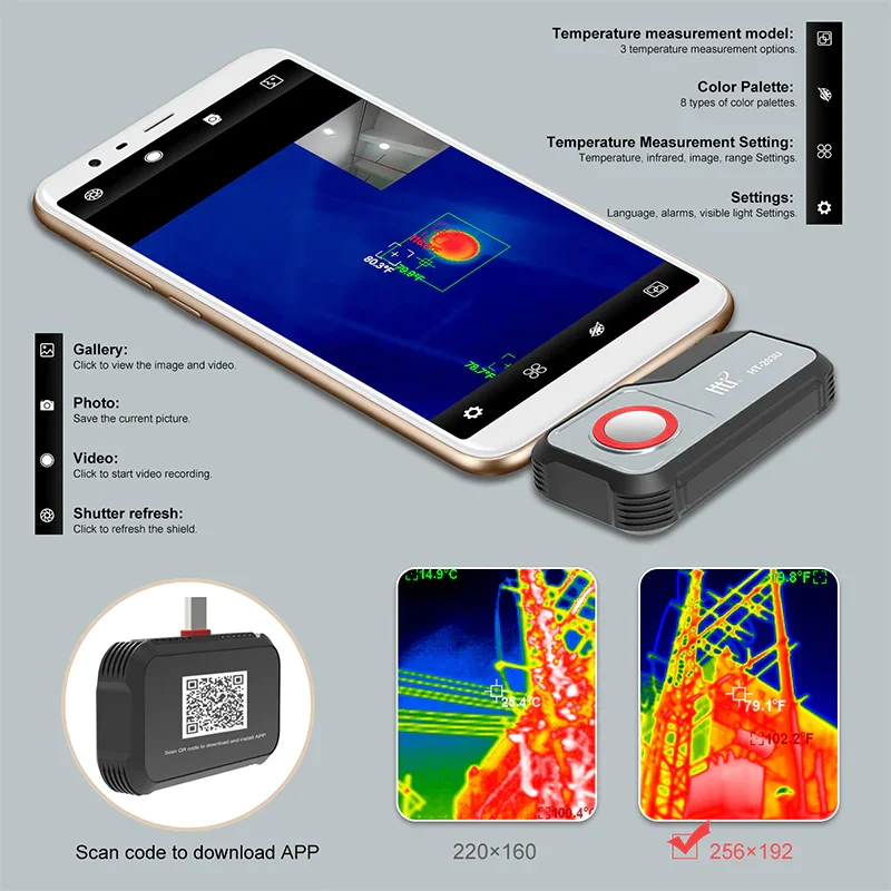 Hti HT-203U Mobile Camera thermal imager Infrared Optics Heat IR HD Thermal Imaging for iOS Smartphones