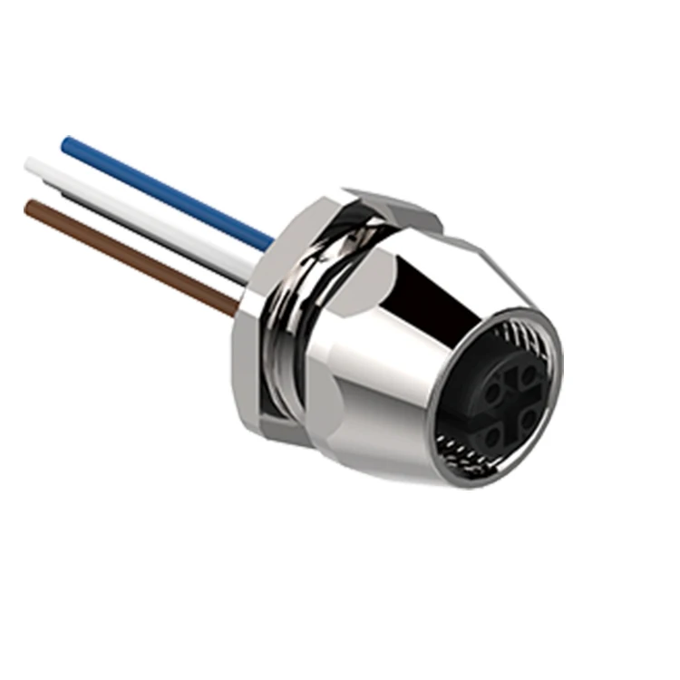 China female M12 5pin front mount short type flange receptacle connector with wires