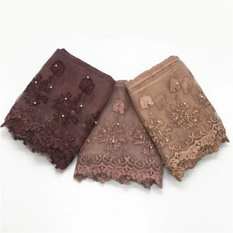 Fashion Luxury Lace Scarf Muslim Hijab Women Shawl Embroider Flower Foulard Pretty Hijabs Scarfs 180*80CM