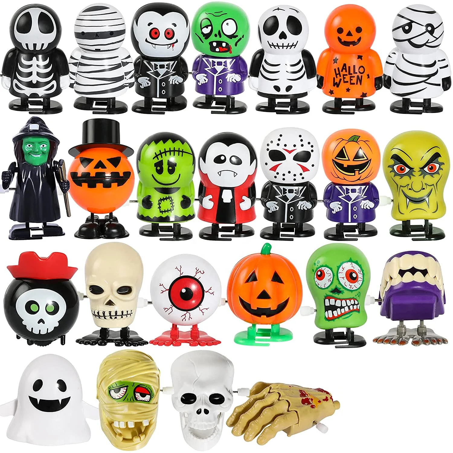 Halloween Wind Up Toy 4 Inch Capsule Toys Promotional Gifts Jumping Ghost Pumpkin Eyes Skull Horrible Wind Up Toys For Kids