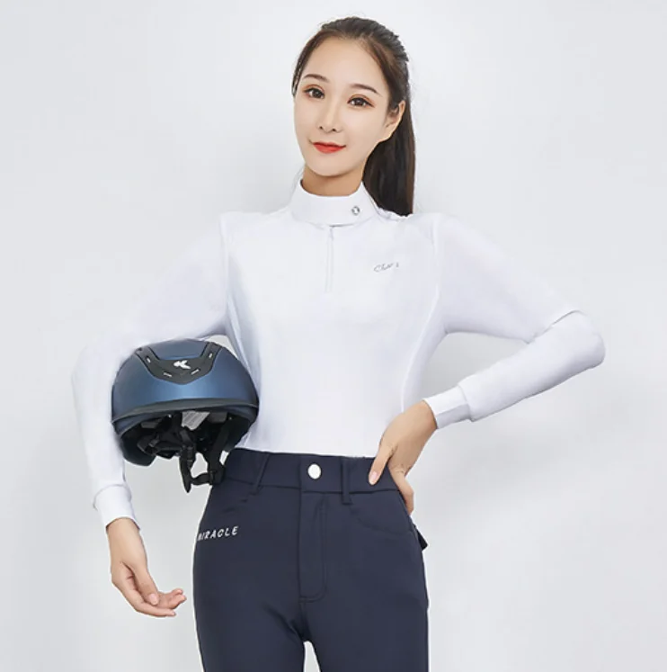 Quick dry Equestrian clothing manufacturers long sleeves t-shirt horse riding polo shirts for unisex