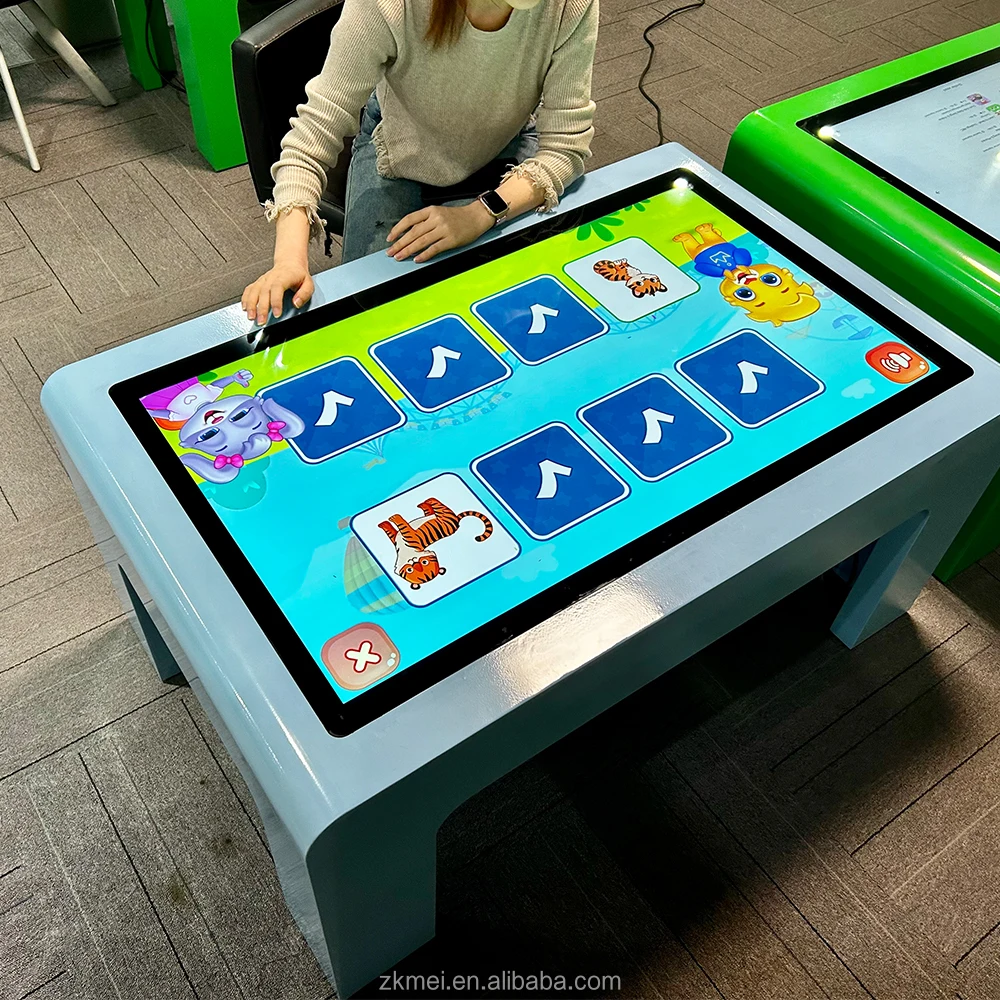 Zkmei Android Windows waterproof Smart touch table interactive games table with screen kiosk for kdis education in School