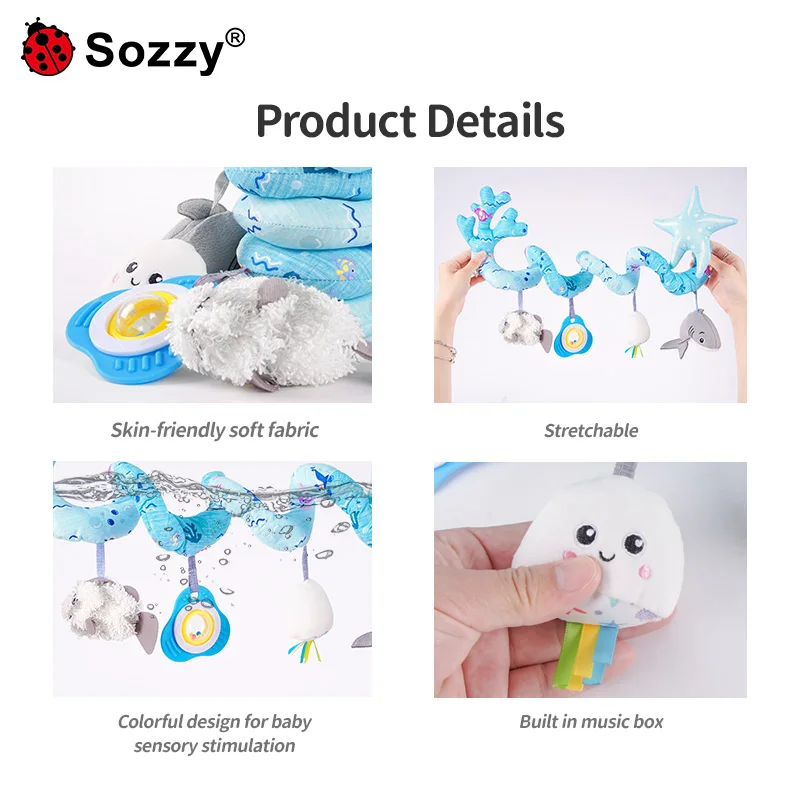 SOZZY Factory OEM Baby Plush Toys Pram Spiral Bed rattle Spiral Toys with Cute Animals Stroller and Travel Activity Toy