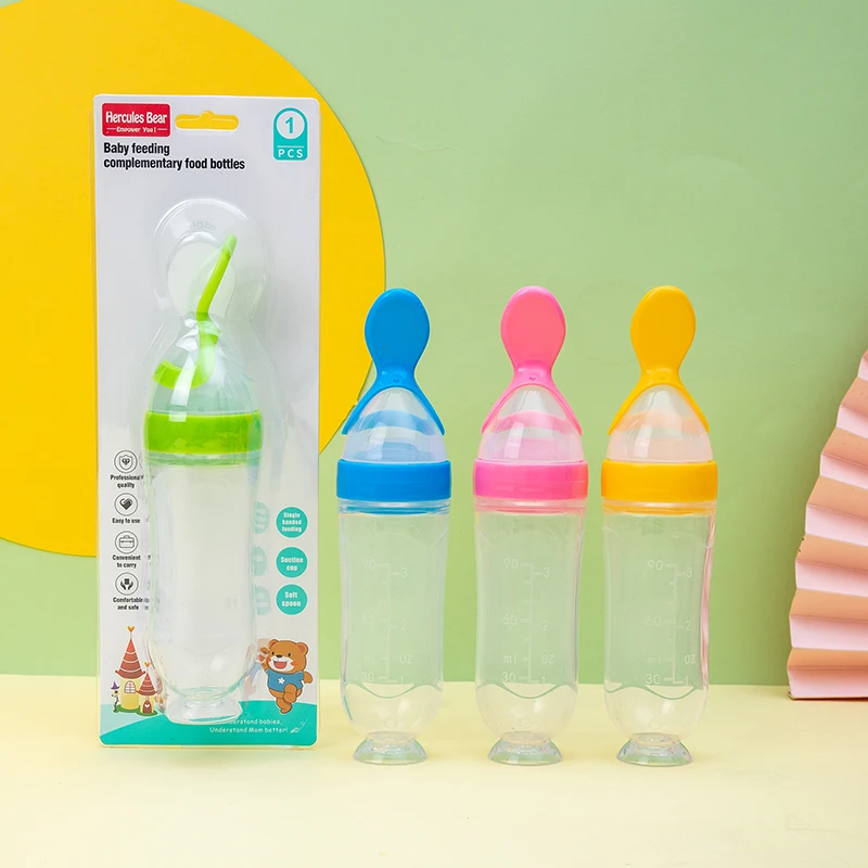 Wholesale OEM Baby feeding rice paste feeding bottle Silicone spoon Baby complementary food bottle