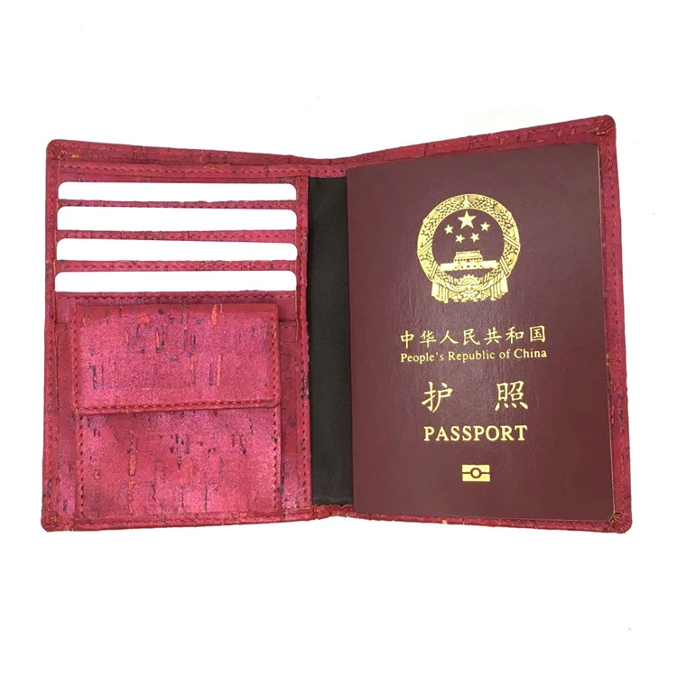 Customized logo Eco-friendly  red cork pattern travel wallet personalized passport wallet handmade passport cover